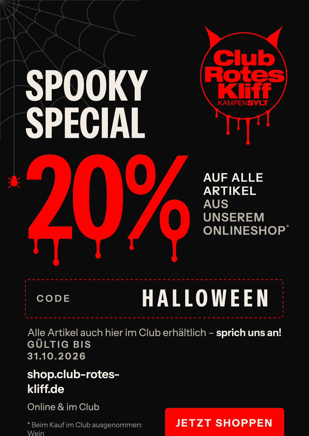 Spooky Special: 20 % auf alle Artikel mit dem Code HALLOWEEN, gültig bis 31.10.2026